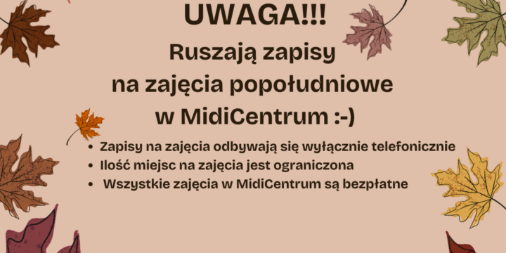 RUSZAJĄ ZAPISY NA ZAJĘCIA POPOŁUDNIOWE 2024/2025!!!